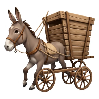 donkey pulling a large wooden wagon, wagon is prominent sticker