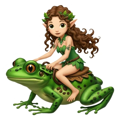 tiny forest elf long curly brown hair tattoos riding frog sticker