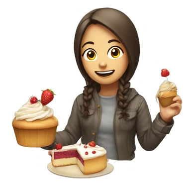 create an emoji with a girl and eating cake sticker