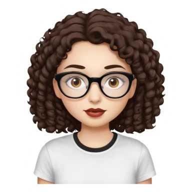I want to describe me. I am a girl with brown hair amd curly hair. I have brown eyes and black glasses and long lashes with mascara. My lips are medium and my nose as well. I wear a white T-shirt. I am white skin with long curly hair sticker