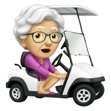 Old lady in golf cart crashed against tree sticker