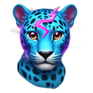 a blue jaguar with a magenta lightning bolt by its eyes on the left or right side of them. sticker