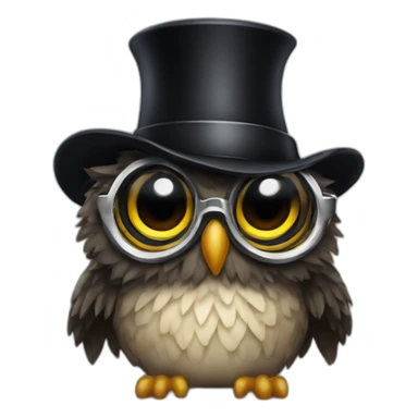 owl with long curly black hair wearing a tophat and sunglasses sticker