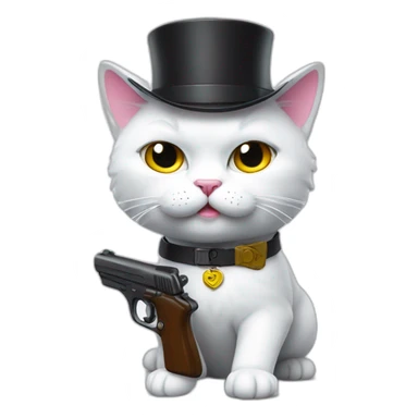 gay white cat with mustache angry pointing realistic toy gun a sticker