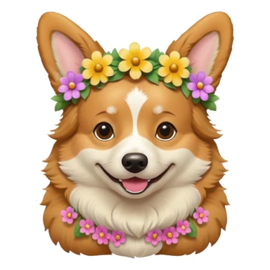 Corgi dog wearing a flower crown sticker