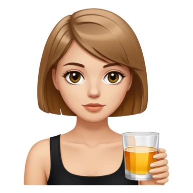light brown hair white girl with short bob no bangs with a shot of tequila wearing black sticker