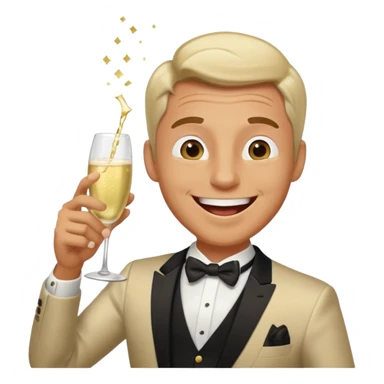 A happy man in party clothes laughs while drinking champagne straight from the glass. sticker
