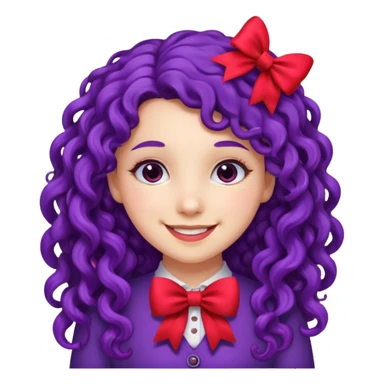 purple long curly haired girl with red bow sticker