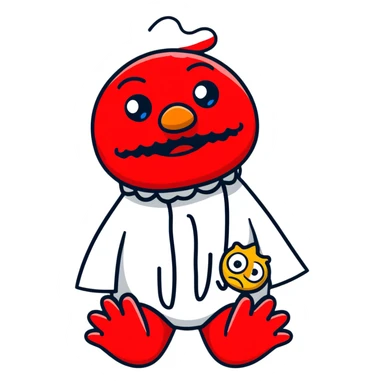 A sad Elmo puppet character crying with a frown sticker