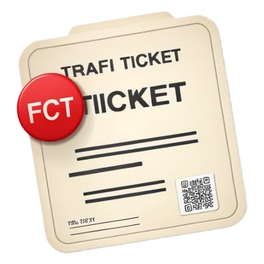 A digital emoji representing a traffic ticket. A small, slightly curved paper with printed lines, a red warning mark, and a subtle shadow. Minimalist and modern design, resembling official traffic fines sticker
