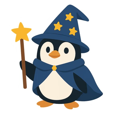 flat design style penguin wizard sticker