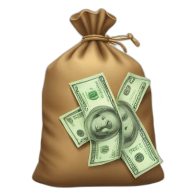 a bag of money with a ₽ symbol sticker