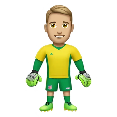 Goalkeeper wearing green top yellow shorts and goalkeeper gloves sticker