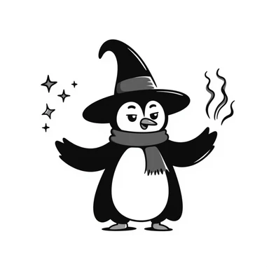 penguin wizard with a big hat and magic sparkles sticker