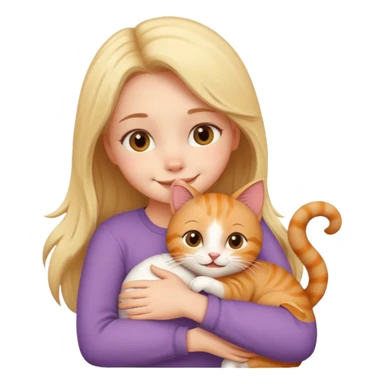 A cute girl hugging a cute cat sticker