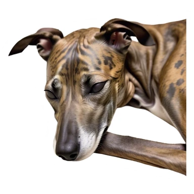 Meme-Worthy Cute Sleeping Brindle Greyhound Portrait Emoji, Head resting peacefully with a contented smile, showcasing a slender build and a luxuriously smooth brindle Fur, eyes shut in a serene nap, Simplified yet hilariously adorable features, highly detailed, glowing with a soft, drowsy light, high shine, relaxed and utterly lovable, stylized with an air of playful laziness, bright and heartwarming, soft glowing outline, capturing the essence of a comically sleepy racer, so meme-worthy it feels like it could instantly become the next viral sensation of adorable slumber! sticker