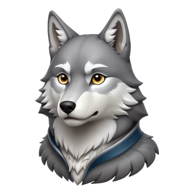 cinematic-noble-wolf-portrait-emoji,-poised-and-regal,-with-a-strong,-lean-build-and-a-sleek,-well-groomed-fur-of-grey-and-white,-deep-set-soulful-piercing-eyes,-simplified-yet-sharp-and-sophisticated-features,-highly-detailed,-full-body, zoomed out showing shoulders sticker