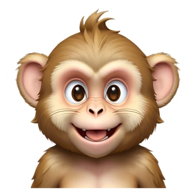 Cinematic Adorably Mischievous Macaque Portrait Emoji, Head tilted in a playful wink with an exaggerated, cheeky grin and a slightly raised eyebrow, featuring a compact, nimble build with fluffy fur and round, twinkling eyes brimming with mischief, Simplified yet irresistibly endearing features, highly detailed, glowing with a bright, joyful radiance, high shine, lively and quirky, stylized with an air of whimsical primate fun, soft glowing outline, capturing the essence of a mischievous macaque that seems ready to pull a playful face and scamper into your heart! sticker