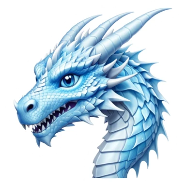Cinematic Noble Beautiful Ice Dragon Portrait Emoji, Poised and majestic, with an ethereal, crystalline body adorned in intricately detailed scales of frosty blues and silvery whites reminiscent of glacial ice and delicate snowflakes, and piercing, cool eyes reflecting winter’s clarity; rendered with lifelike texture and subtle natural highlights, high shine, elegant and formidable, styled with an aura of chilling mythic beauty, focused and serene, soft glowing outline, capturing the essence of a legendary ice sovereign ready to glide gracefully out of the screen with timeless frosty allure! sticker