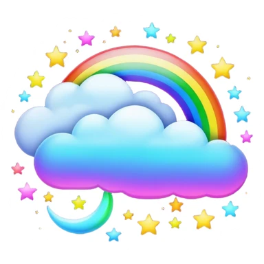 Neon rainbow moon with stars and clouds  sticker