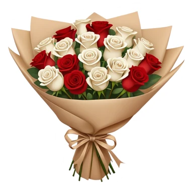 white and red roses bouquet in brown paper sticker
