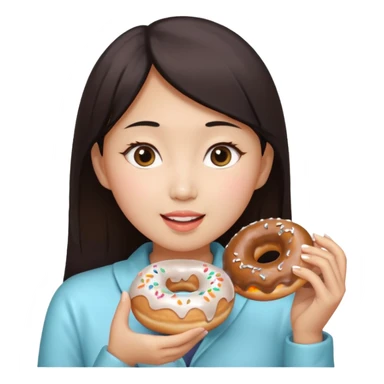 asian woman eating donut sticker