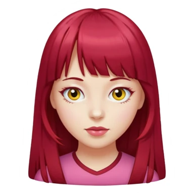 Menina com cabelos longos vermelho Cherry, liso com franja,olho direito ROSA e olho esquerdo amarelo,pele clara  sticker