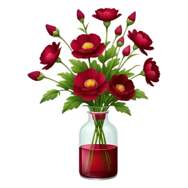 aesthetic bow in Cream red , Deep Red color glass bottle and in it a beautiful bouquet of Amaranth Chinese buttercup  sticker