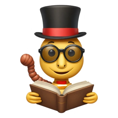 Worm where it looks like he is reading a book and he is wearing sunglasses and a top hat  sticker