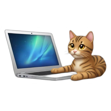 a tabby cat and a laptop, programming sticker