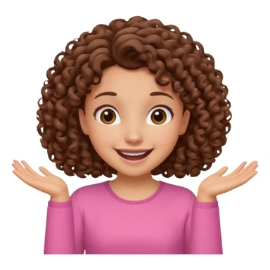 fun cute loud popular pretty girl modest curly brown hair pink top excited sticker