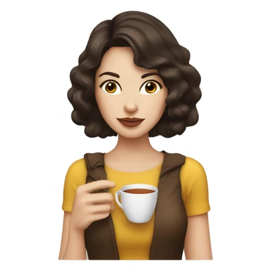 Brunette girl sipping tea white skin sticker
