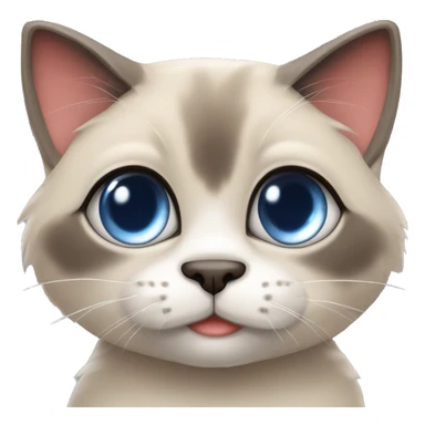 Long, chubby, cute, flat beige fur, blue round eyes, round pupils, Siamese and ragdoll mix cat, a grey face pattern, fur in his ears, wearing a red ribbon, a long slim tail, darker paws sticker