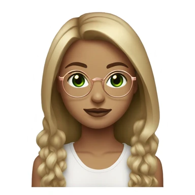 A girl with green eyes, dark blonde Long Hair, round Rosegold glasses  sticker