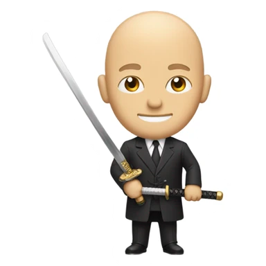 Bald man in suit with samurai sword sticker