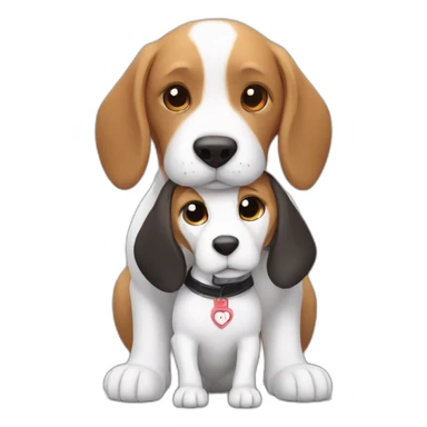 White rabbit with Black sports hugging an adult beagle sticker