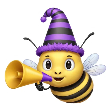 a Bee with purle Birthday Hat, Bee blowing party horn sticker