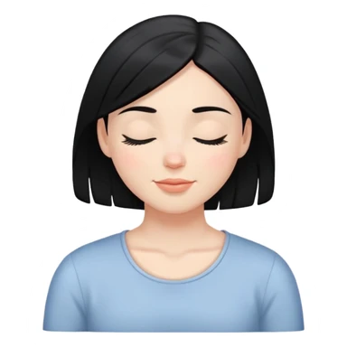 white girl with black hair, eyes closed, gentle smile, calm and serene sticker