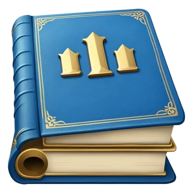 closed blue book with gold title sticker