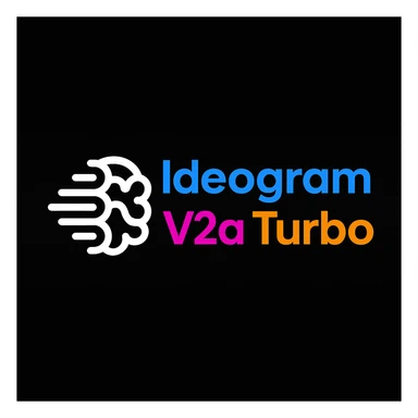 make a non gradient solid but colorful text of "Ideogram V2a Turbo", black background, add this logo too,  sticker