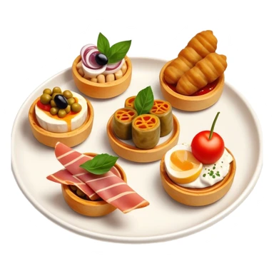 Tapas (4 Pintxos) Cinematic Realistic Tapas Dish Emoji, depicted as an assortment of 4 pintxos elegantly arranged on a plate, rendered with lifelike textures and vibrant, inviting lighting. sticker