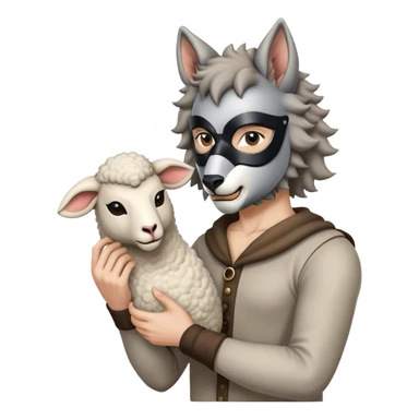 A human pose wolf with a sheep's mask in his hand sticker
