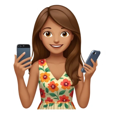 Woman long hair happy in dress using app on phone sticker