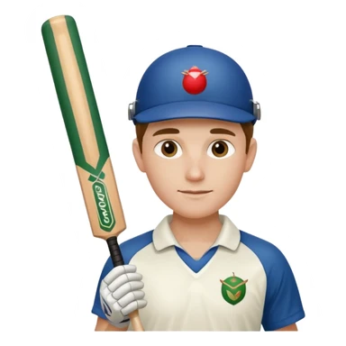 Cricketer in full white kit with bat and ball sticker
