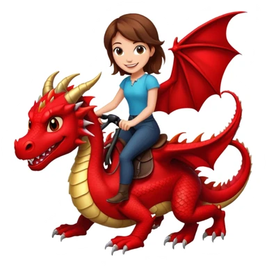 Me, a white female with brown hair, riding a black and bit of red dragon that has two legs to your work sticker