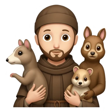 Saint Francis of Assisi cartoon modern type with animal to be used as an AI crfreation in HeyGen.com, please create a winter background sticker