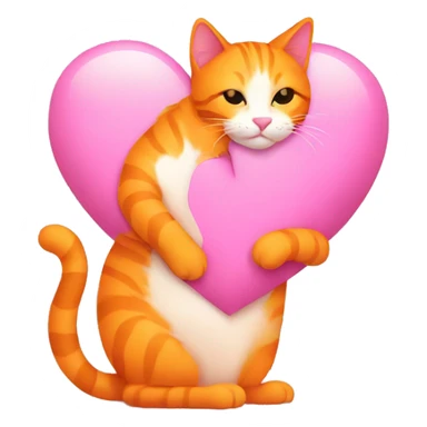 Orange cat hug pink heart sticker