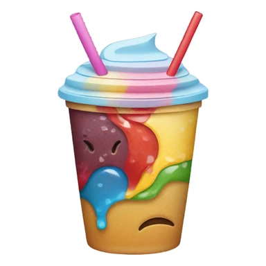 Cup with lid and straw, colorful layers, with ice sticker