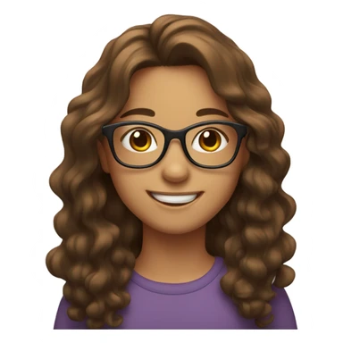 smiling girl with long brown wavy hair and glasses sticker