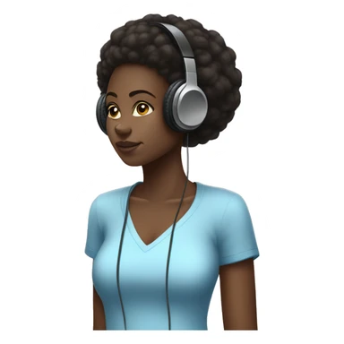 African girl. Black Afro high puff. Wearing white headphones. Listening to music. Wearing a light blue shirt. sticker